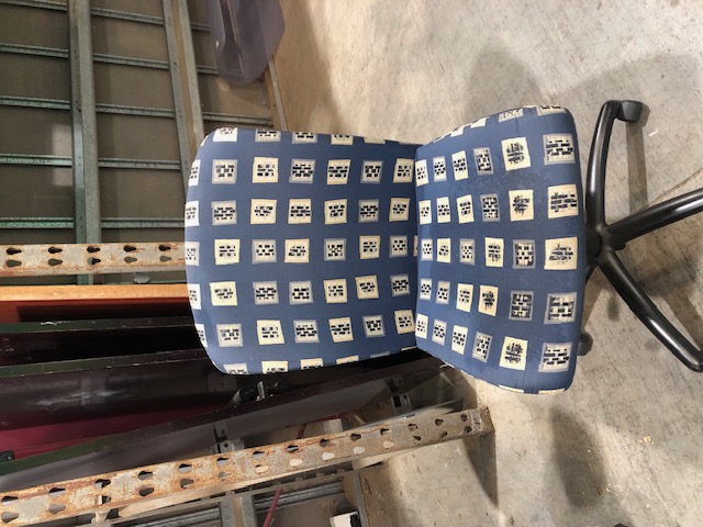 blue patterned office chair with no arms (holes in sides) | QTY:18, $20/each (306267)