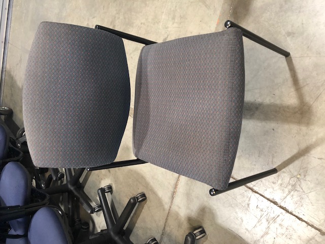 Grey Patterned Chair with Black Metal Legs and Fabric Backrests and Seat. No Armrests (305085)
