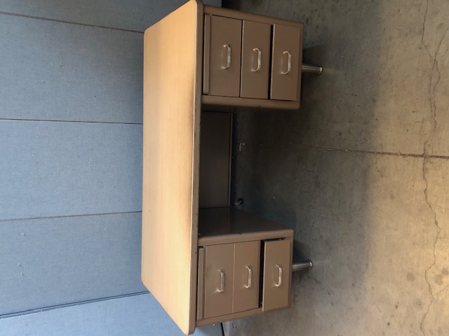 Wood laminate top metal brown desk with 3 drawer filing cabinet on each side (306864)