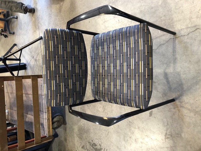 Blue and Green Patterned Chair with Metal Armrests (305229)