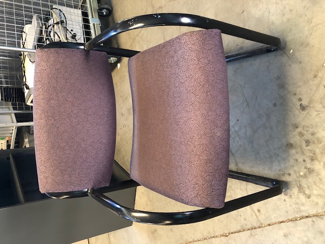 Purple Patterned Chair with Black Metal Armrests and Frame (302972)