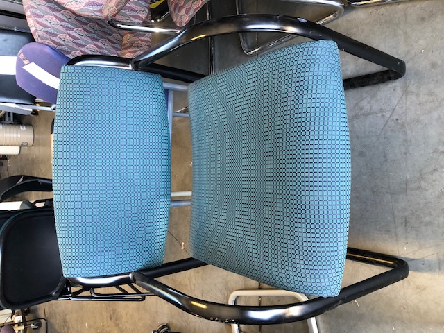 Blue and Green Patterned Chair with Metal Armrests (302982)