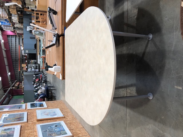Platinum Metallic/Blonde Bronze Patina D-Shaped Steelcase Table (304468)