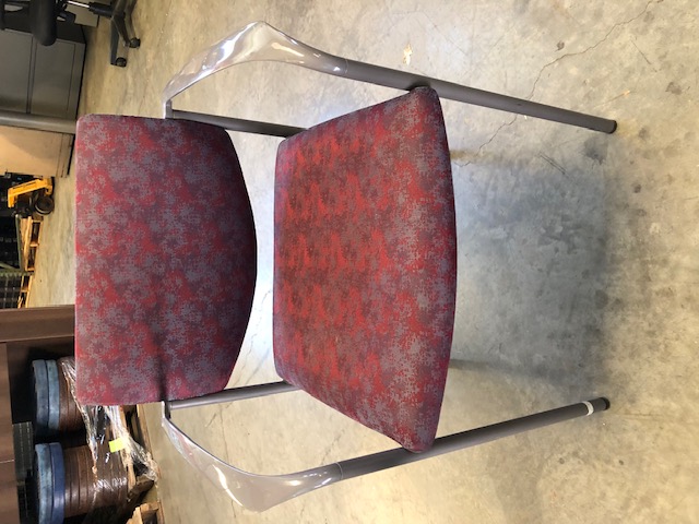 Red and Purple Patterned Chair with Grey Frame with Armrests (302975)