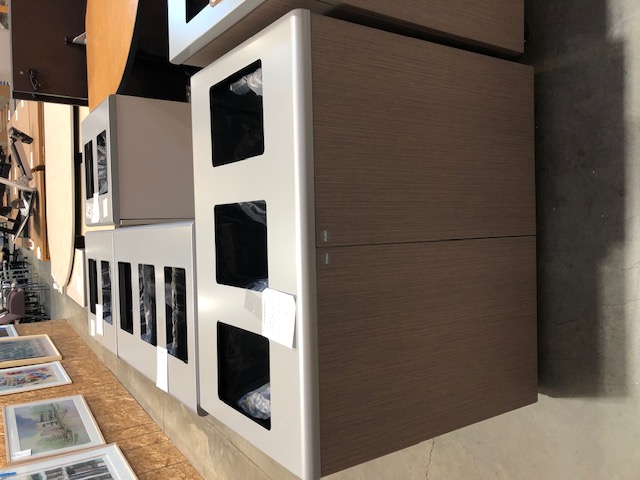 3-Tiered Trash Receptacle with 2 Hinged Doors. Earthen Wood/Aluminum Metallic (304755)