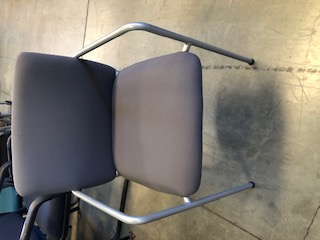 Grey cushioned chair with grey metal arms and legs (303656)