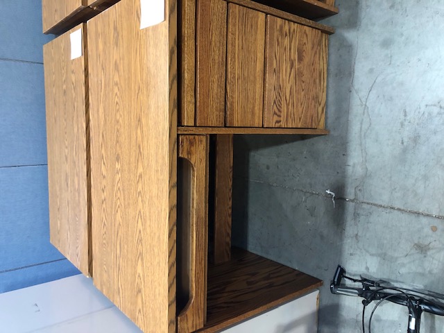 Wood pattern desk with 3 drawers, keyboard drawer, and writing slide | QTY: 10 $20/each (306914)