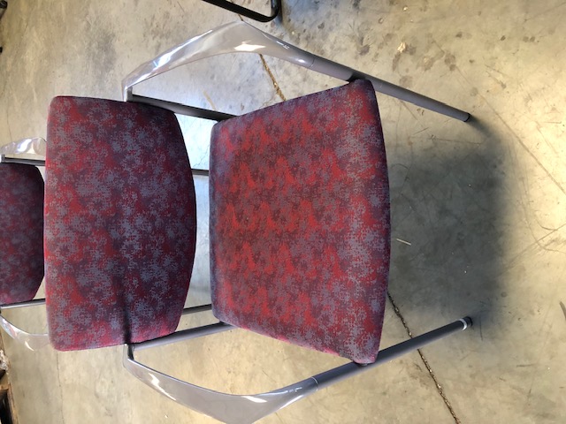 Red and Purple Patterned Chair with Grey Frame with Armrests (302976)